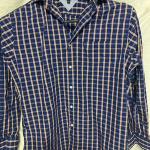 Tommy Hilfiger Men's Shirt Size Large Plaid Blue and orange Long Sleeve Button